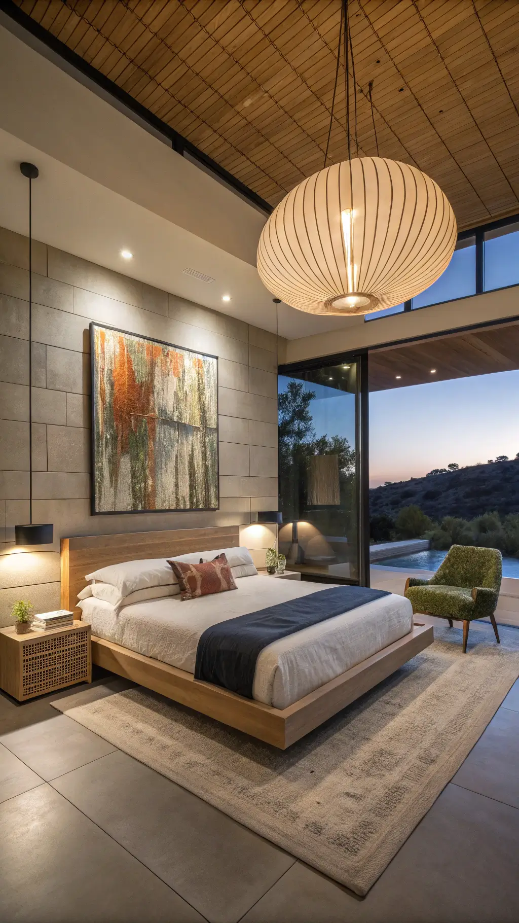 Textured textiles in mid-century modern bedroom