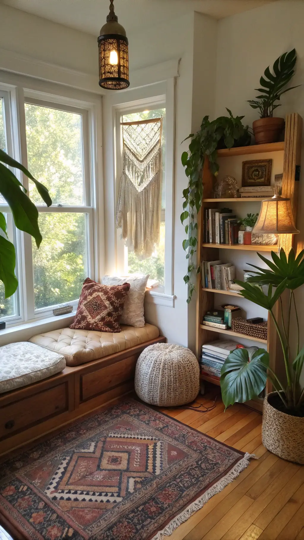 Cozy meditation nook with layered textures and spiritual accents