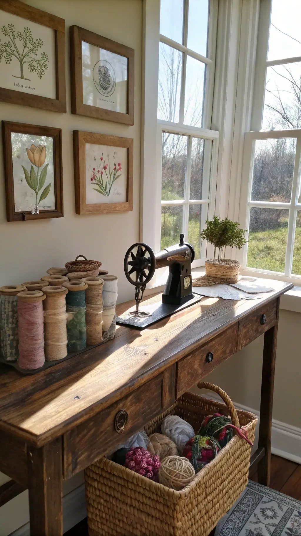 Comfortable reading nook with vintage decor and soft lighting
