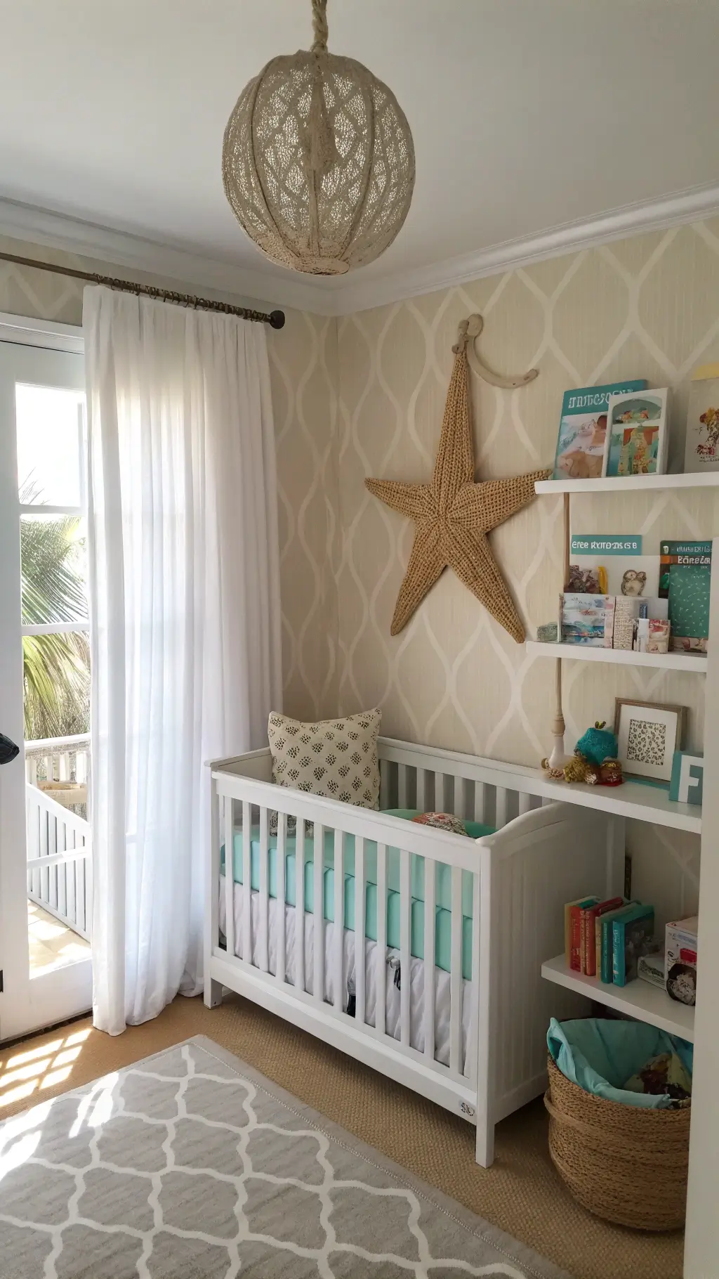 Nautical-themed nursery with seafoam green and white accents