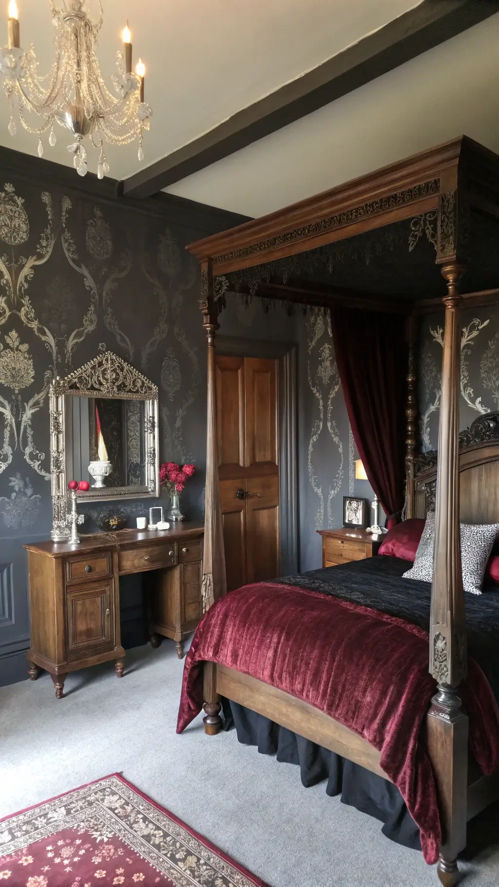 Balanced whimsigothic living room design