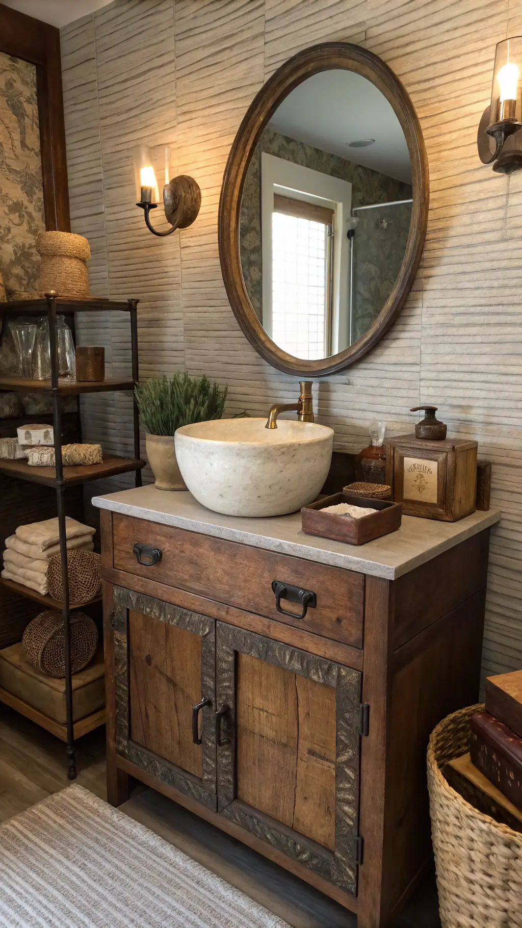 Minimalist fixtures in Wabi-Sabi bathroom