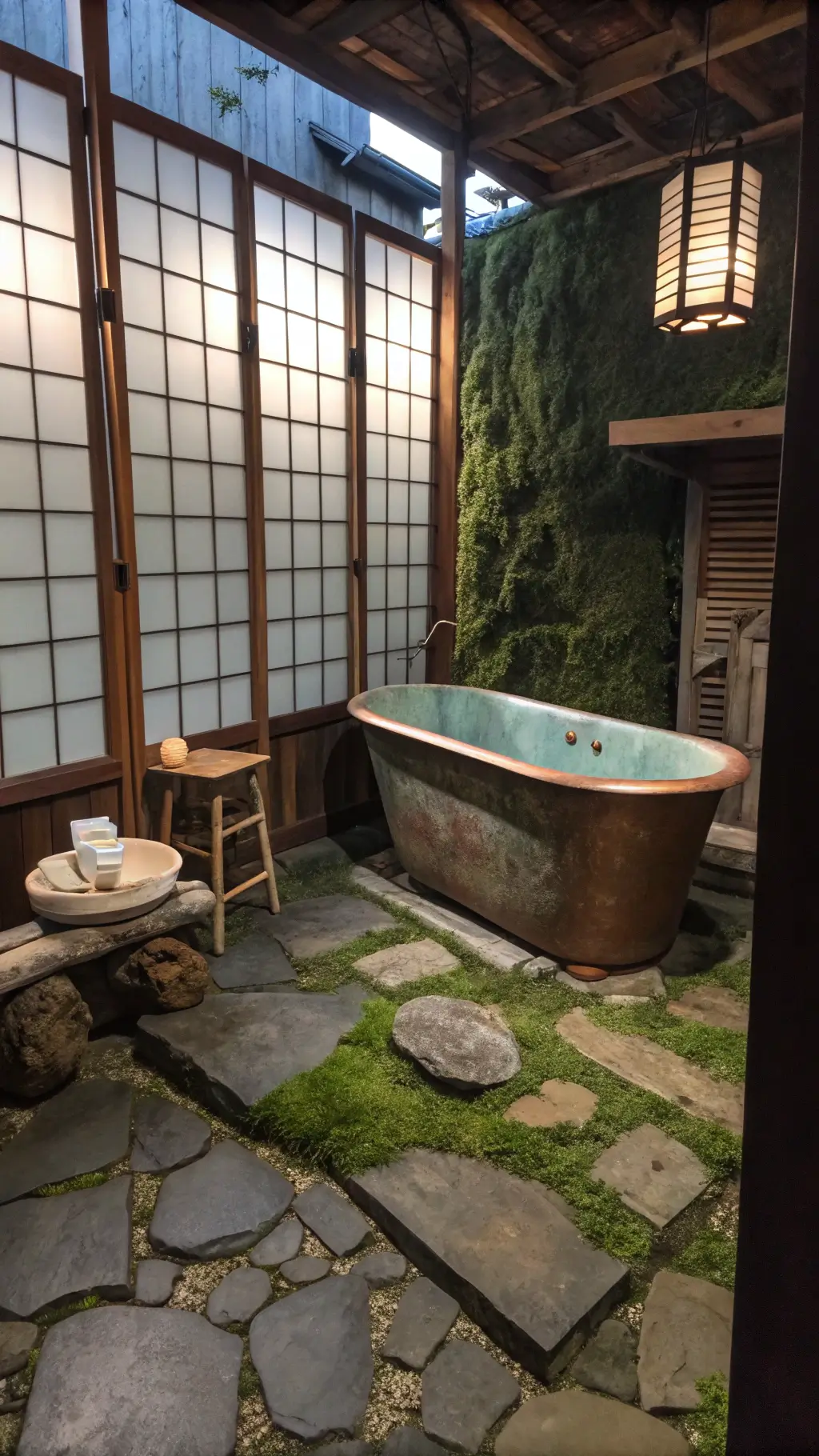 Wabi-Sabi bathroom with natural light and textures
