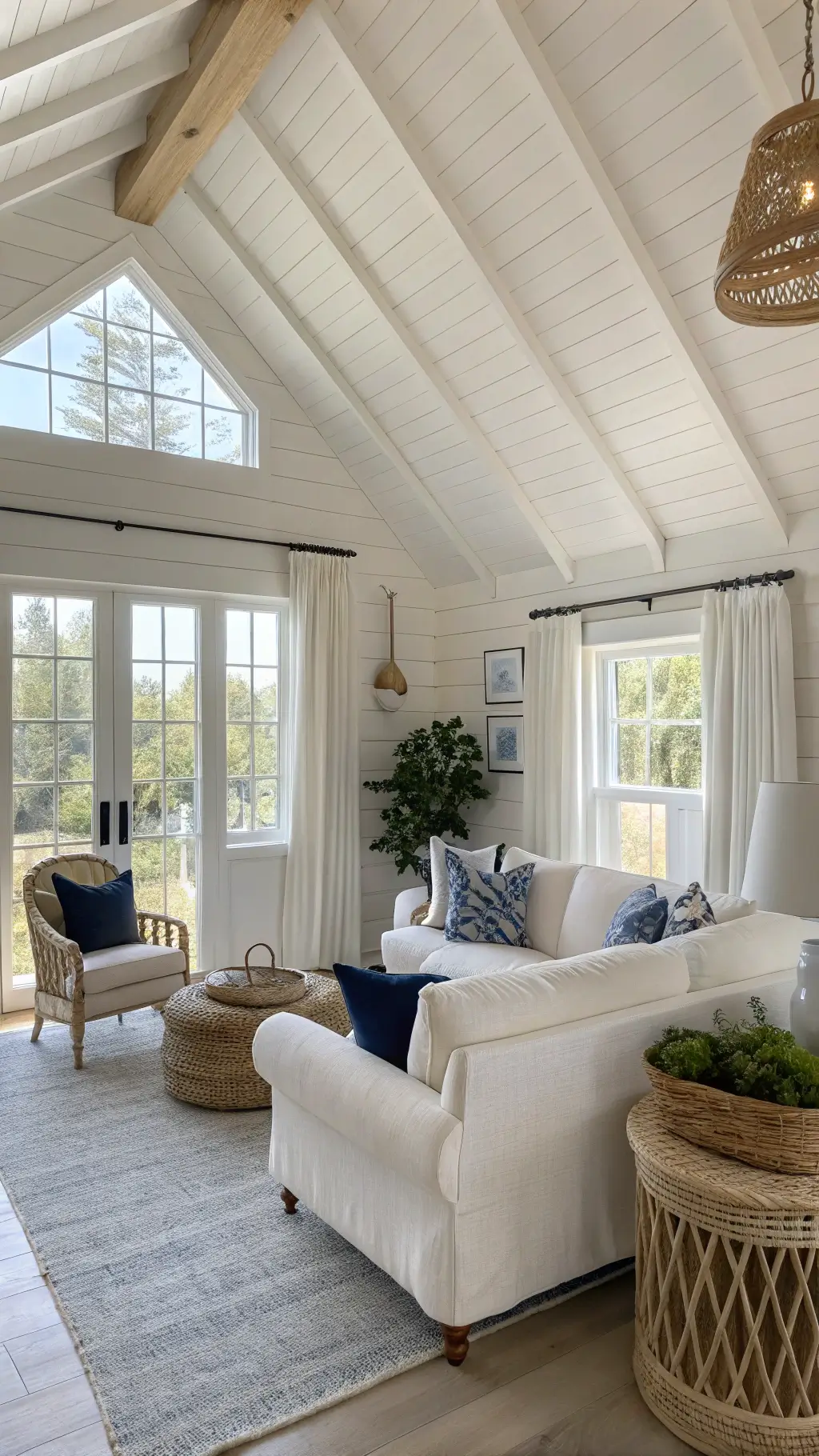Neutral-toned living room with layered textures