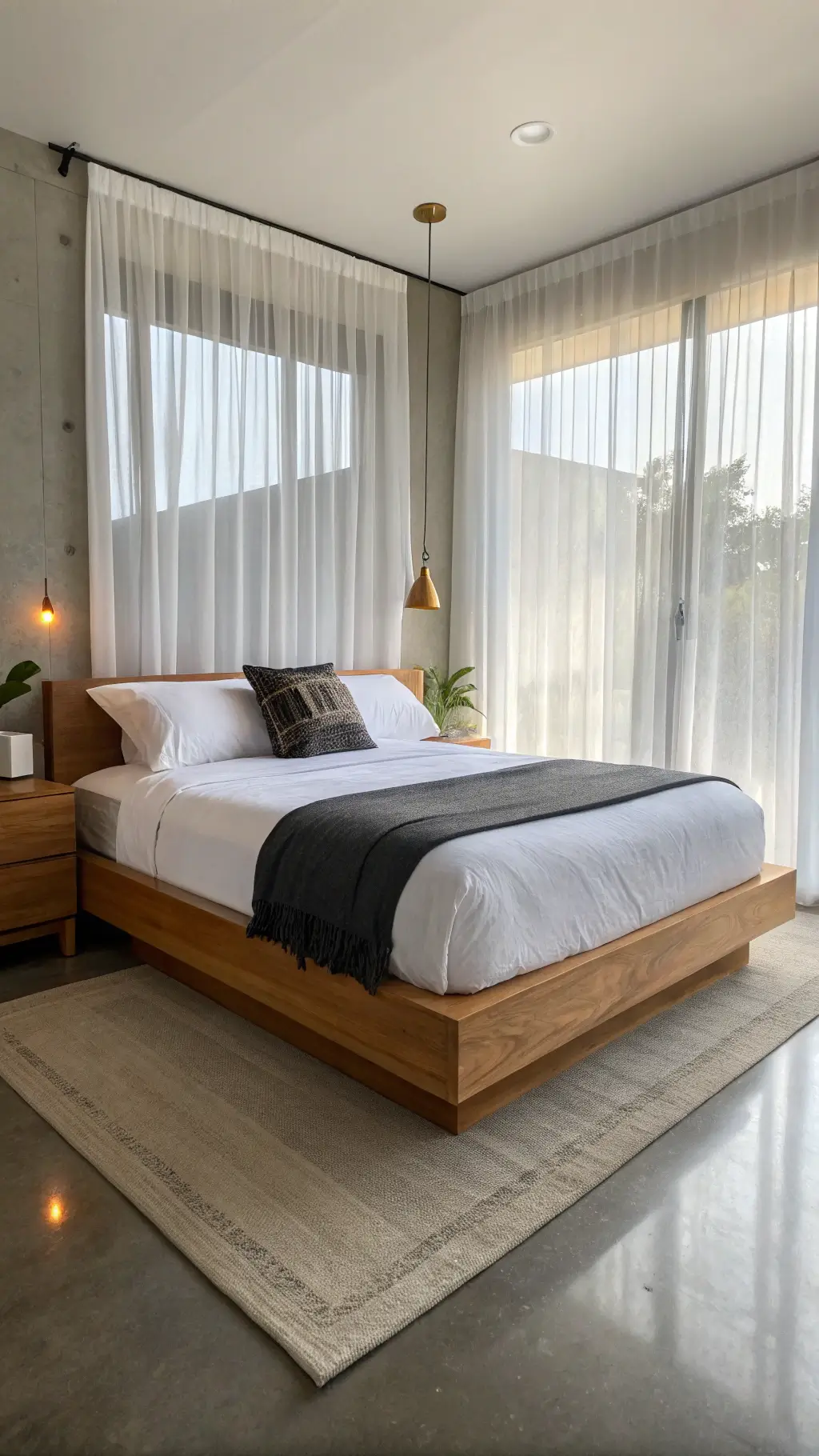 Minimalist living space with natural elements and clean design