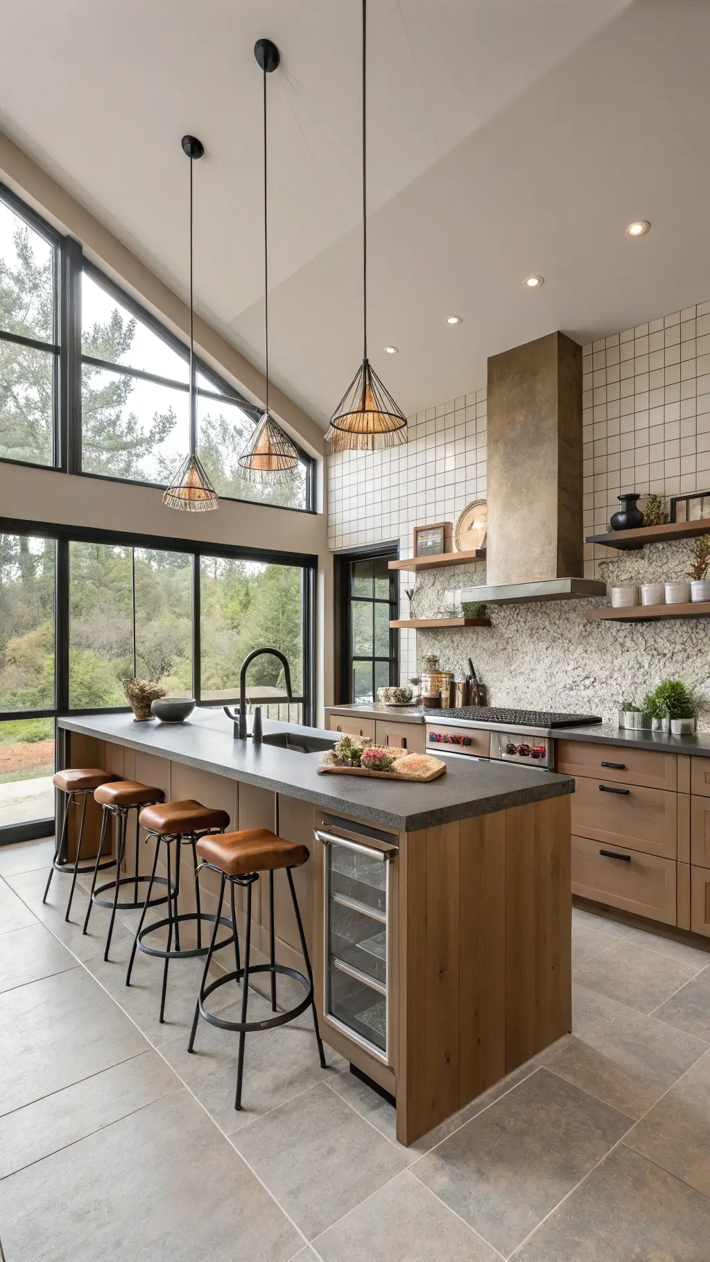 Modern kitchen with taupe-brown cabinets and industrial accents