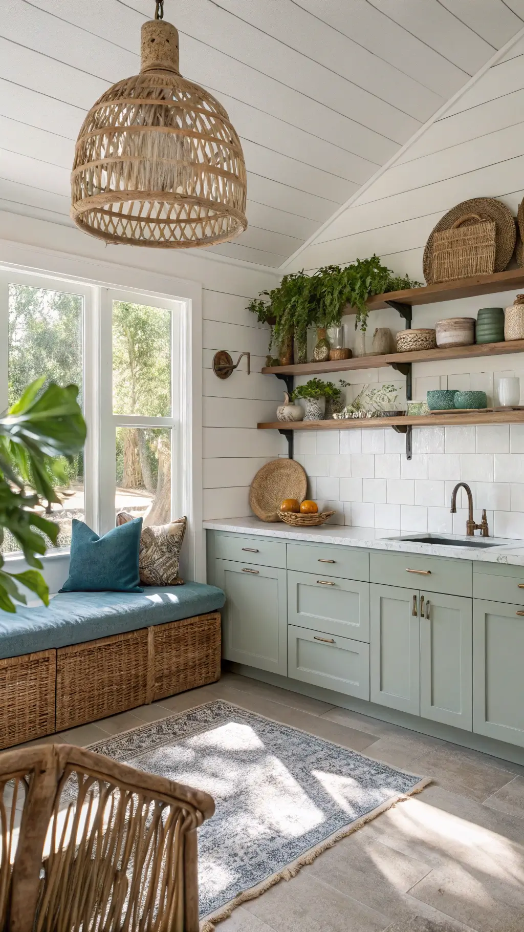 Tropical Kitchen Design with natural textures and greenery