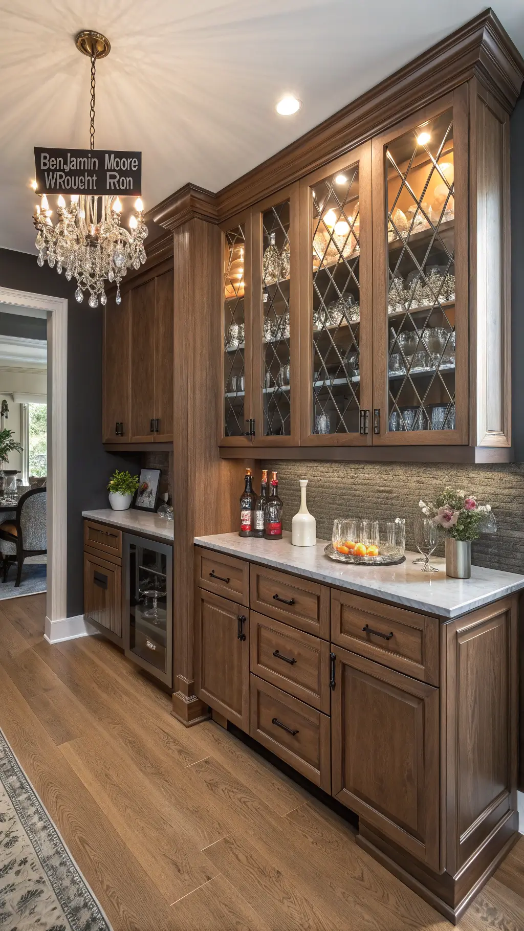 Designer Tips for Honey Oak Cabinets Luxurious pantry with honey oak cabinets and elegant lighting