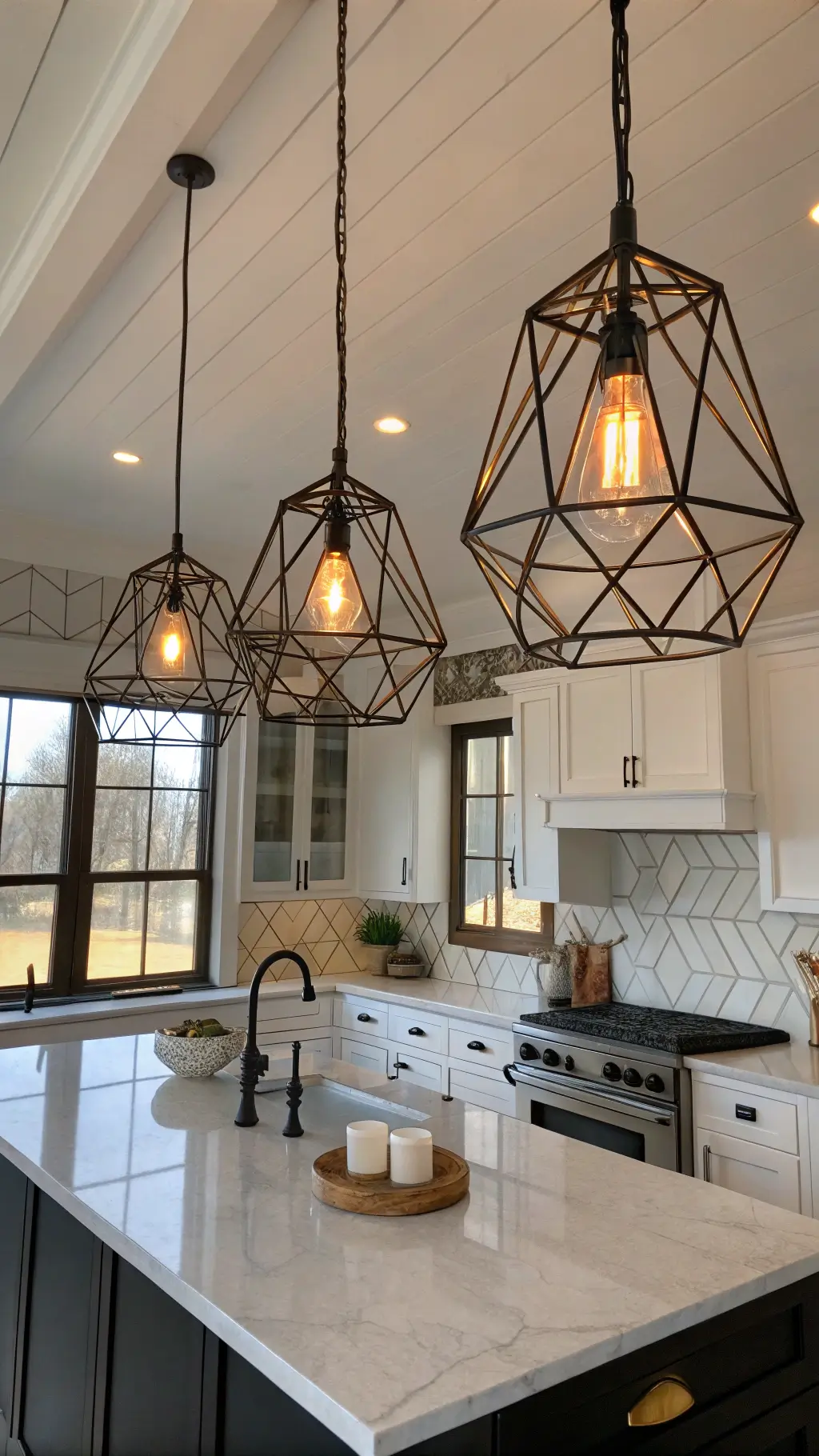 Wire cage pendant farmhouse kitchen lighting