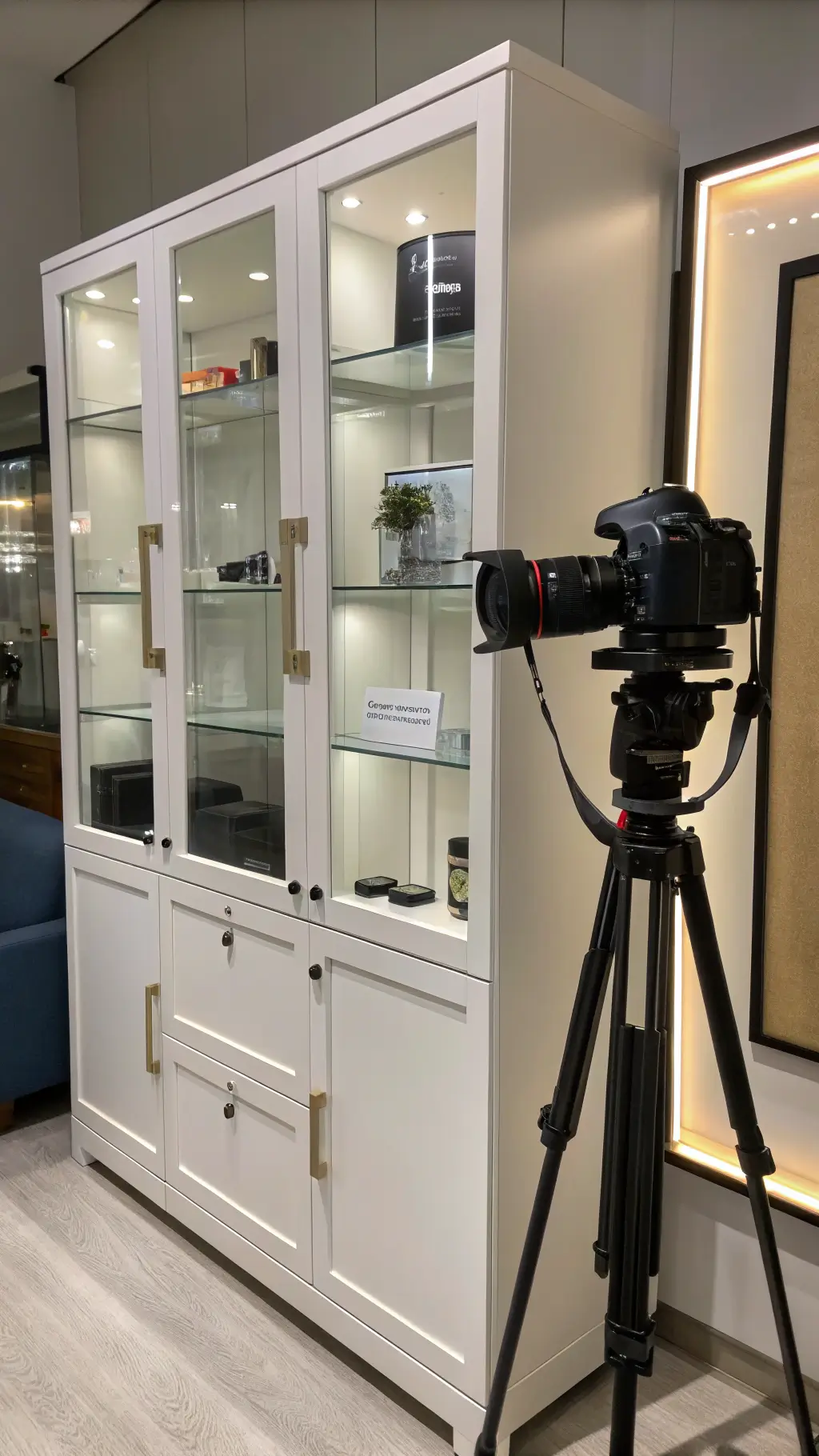 High Gloss Cabinets with LED and Soft-Close Features White high gloss cabinets with LED lighting and organized storage