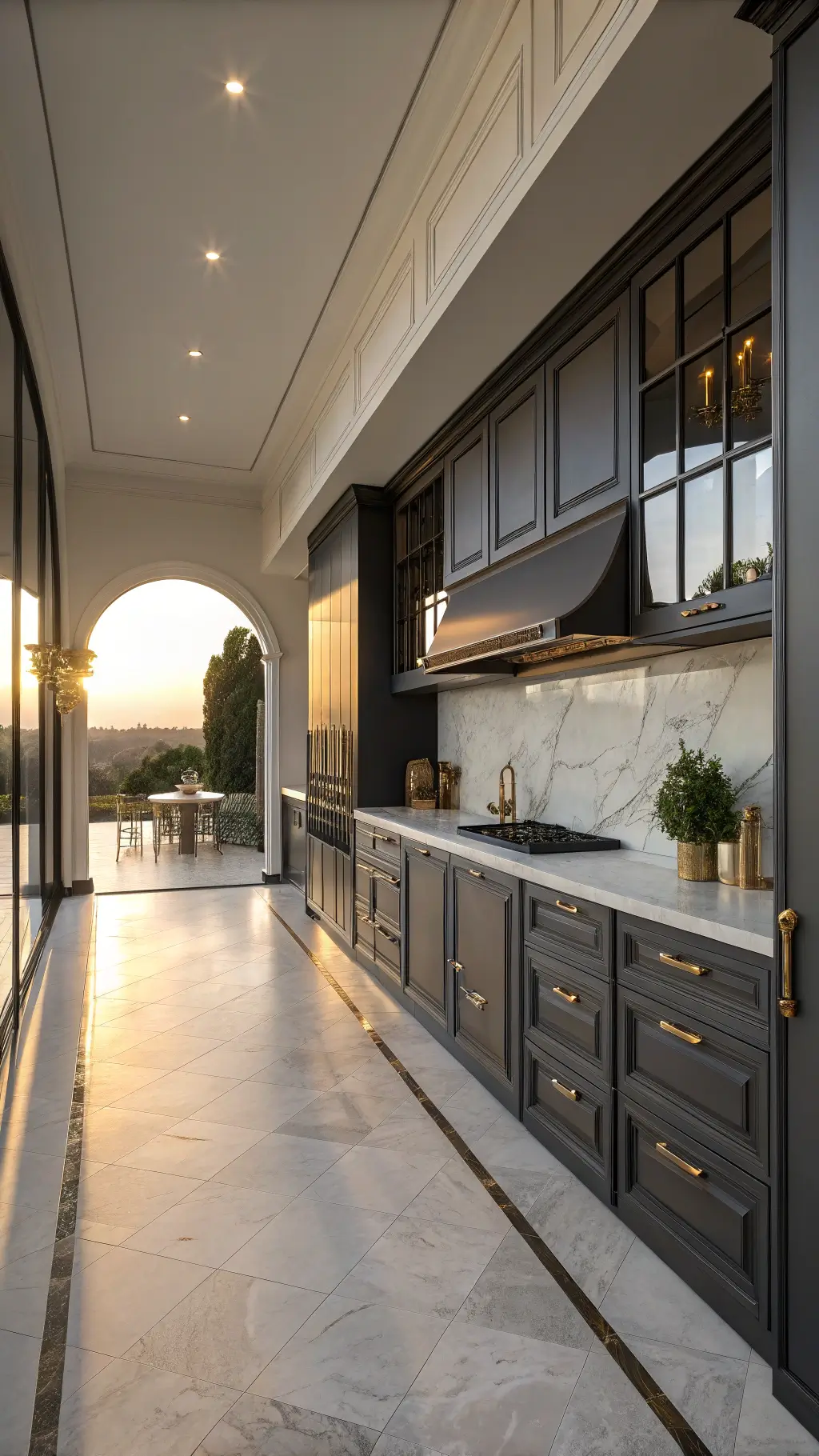 Premium High Gloss Kitchen Cabinets Premium kitchen with charcoal high gloss cabinets and Calacatta marble