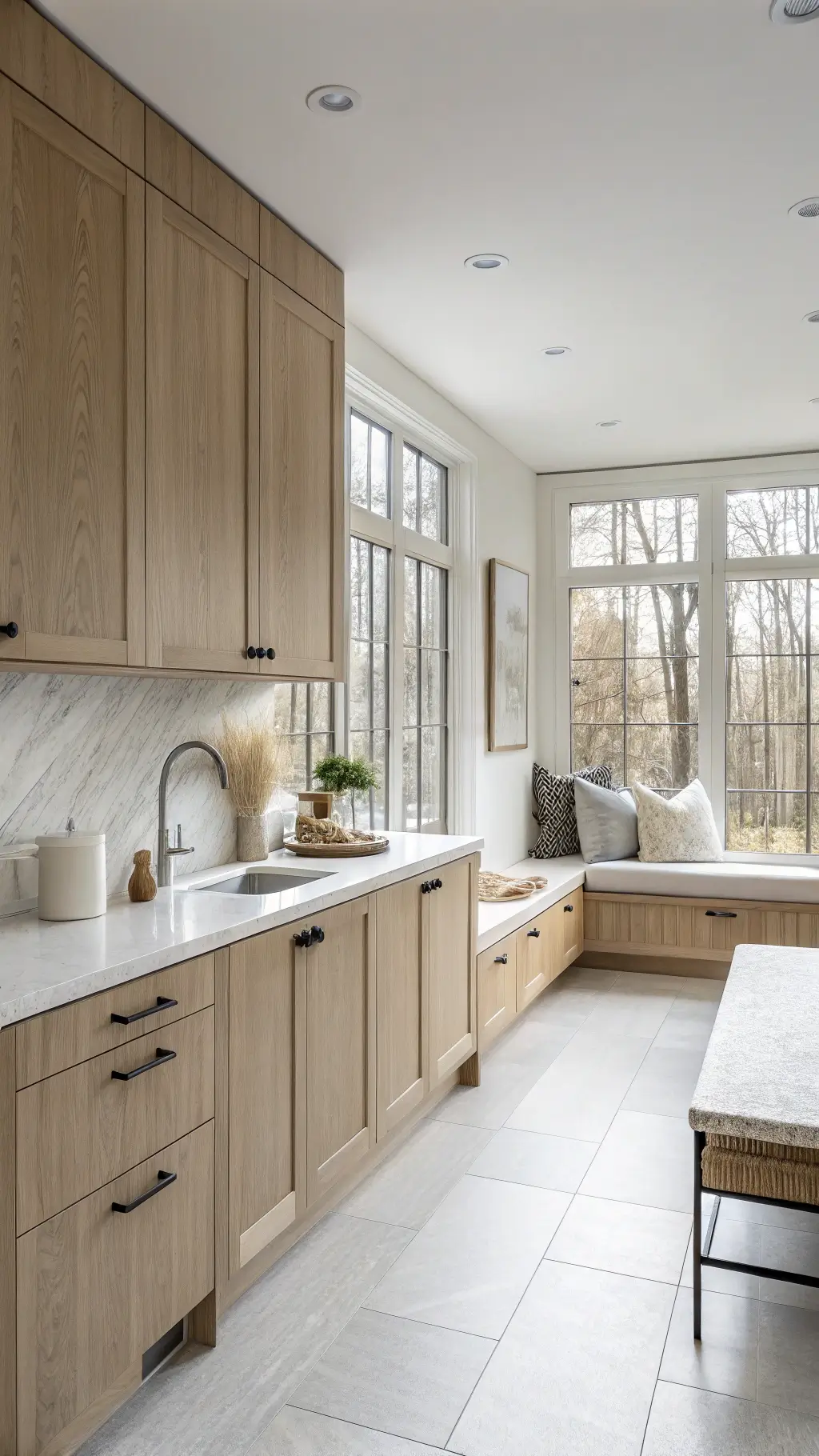 Scandinavian-inspired kitchen with bleached oak cabinets