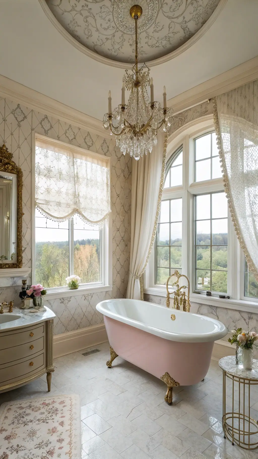 Granny Chic Bathrooms: Vintage Charm Meets Modern Design Elegant master bathroom with pastel tones and vintage decor