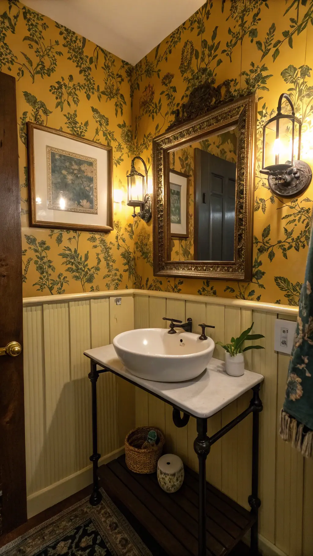 Granny Chic Bathrooms: Vintage Charm Meets Modern Design Cozy powder room with vintage porcelain sink and brass sconces