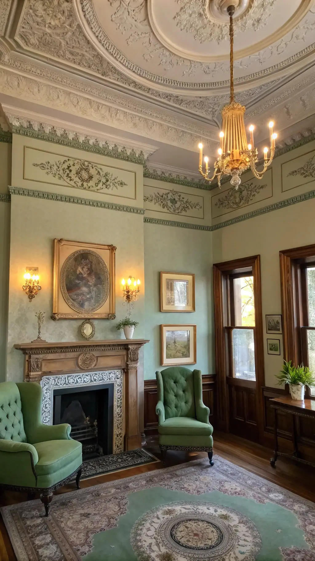 Cozy living room with green accents and plants