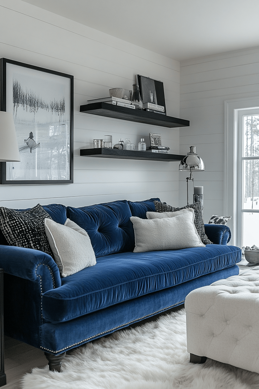 Monochrome blue sofa living room