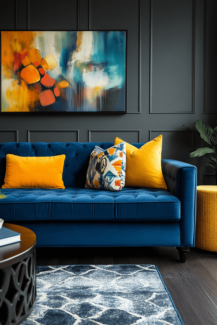 Bold blue sofa as focal point