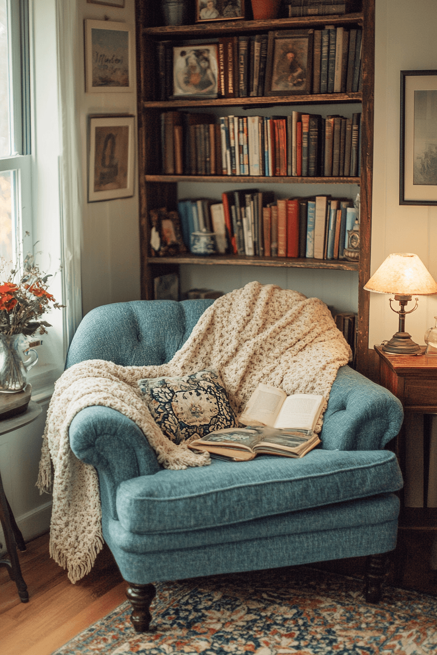 Cozy blue loveseat nook