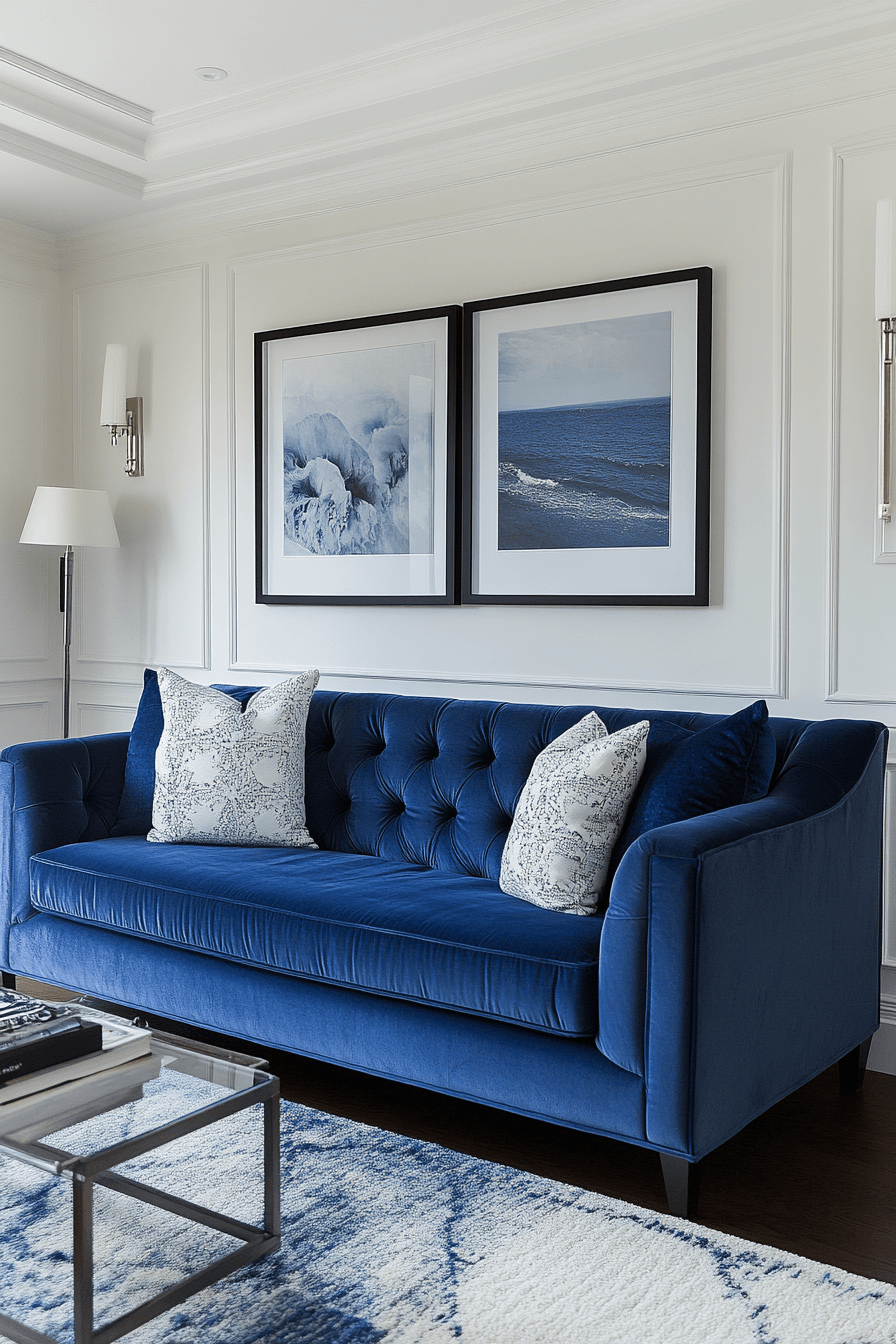 Urban style living room with blue sofa