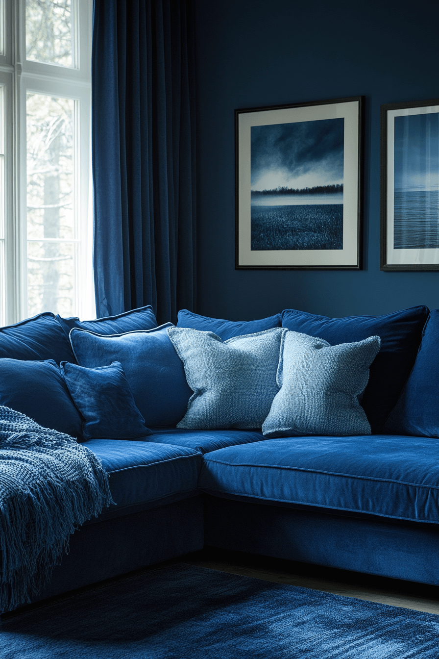 Monochrome blue sofa room