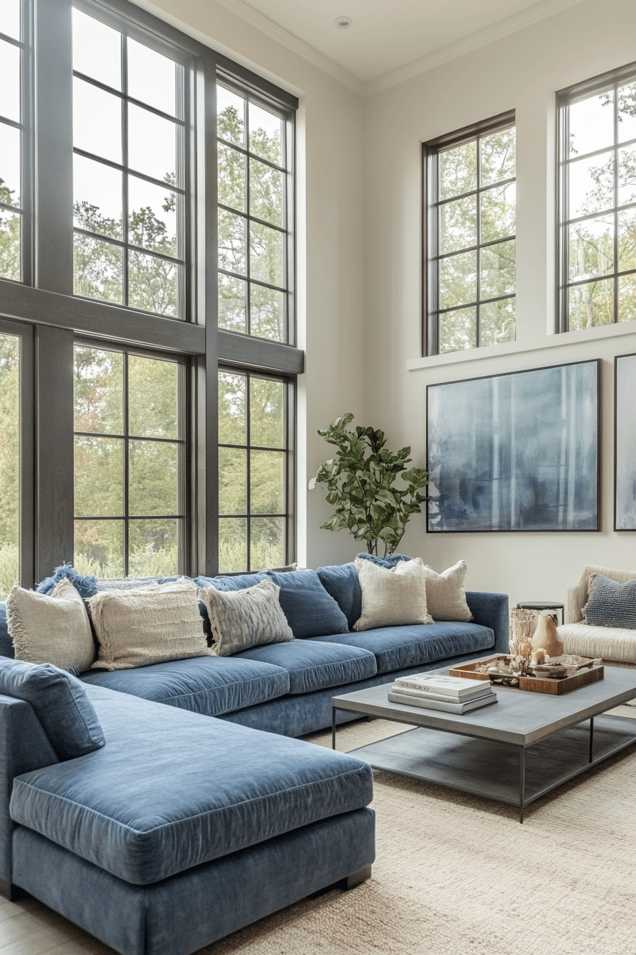 Spacious blue sofa lounge