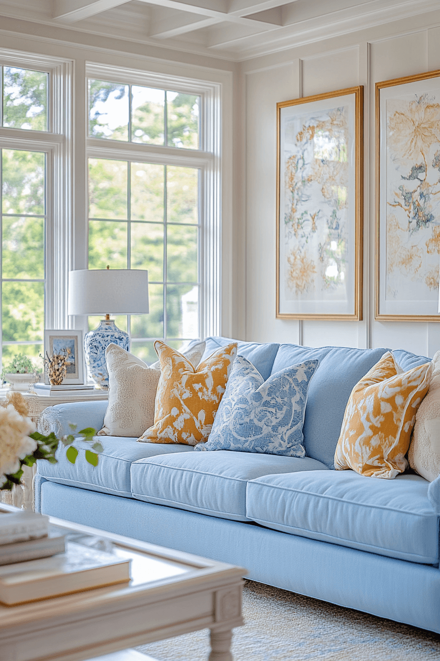 Light blue sofa in summer-inspired room