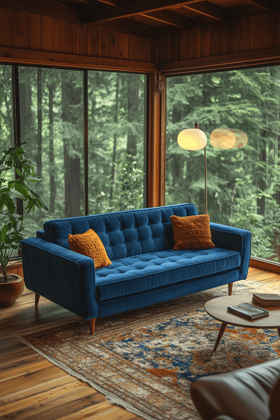 Mid-century modern blue sofa