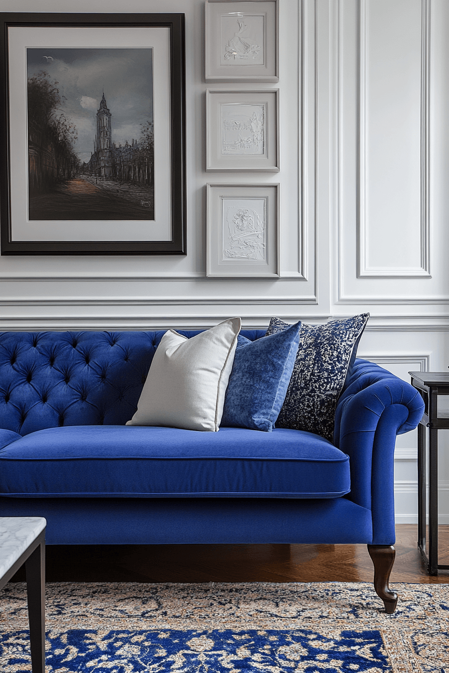 Classic blue sofa with modern elements