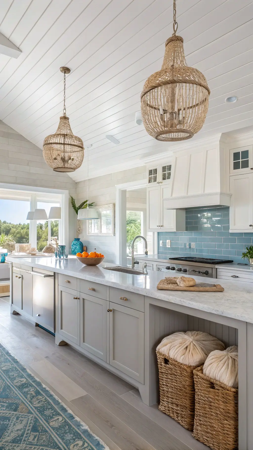 Greige cabinets under different lighting