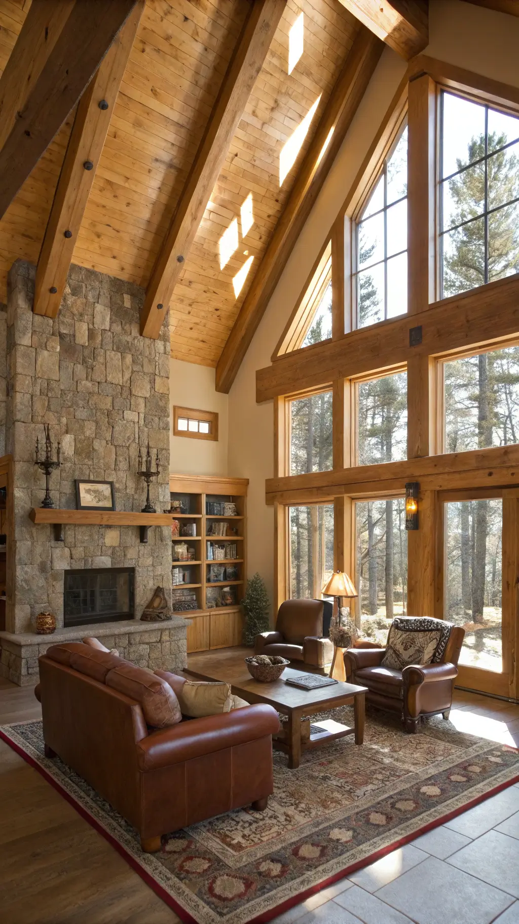 Rustic cabin furniture with leather and wood