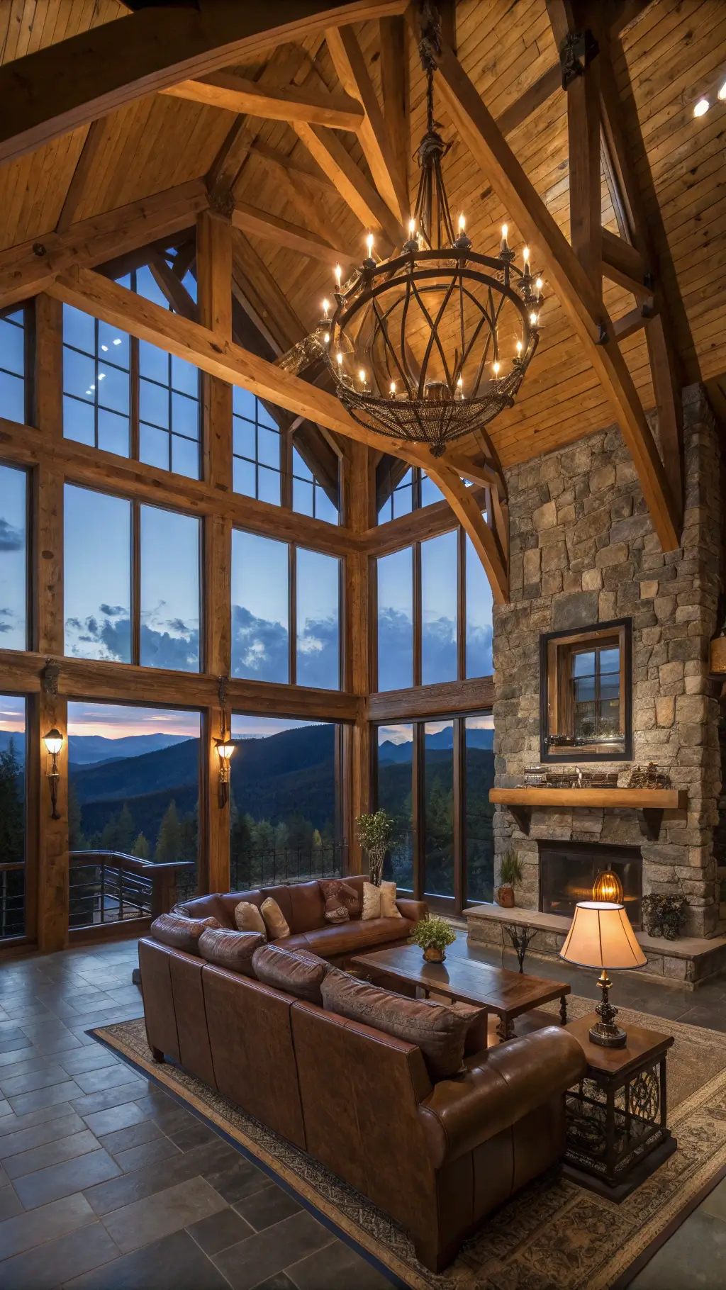 Rustic living room with balanced lighting and furniture
