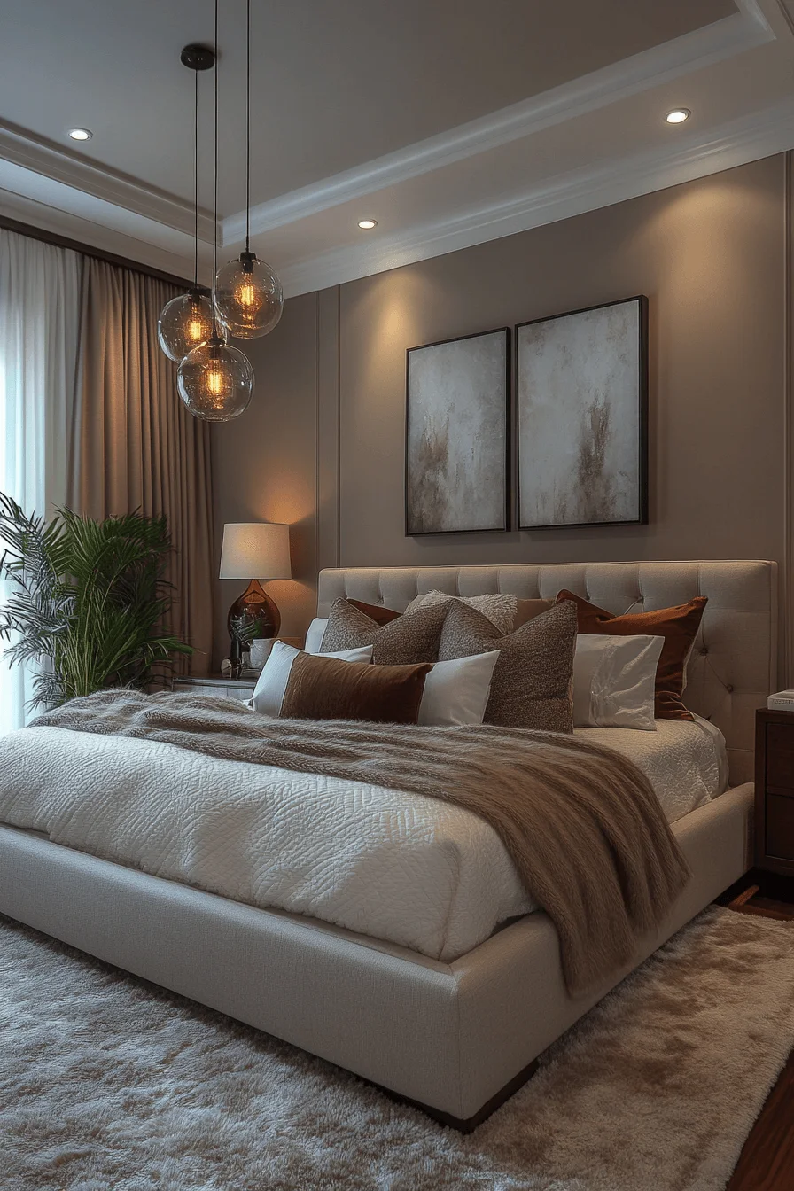 Warm Overhead Lighting in Bedroom