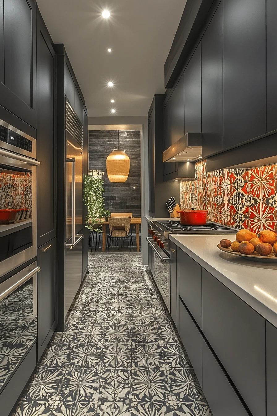 Geometric Accent Galley Mid Century Modern Kitchen