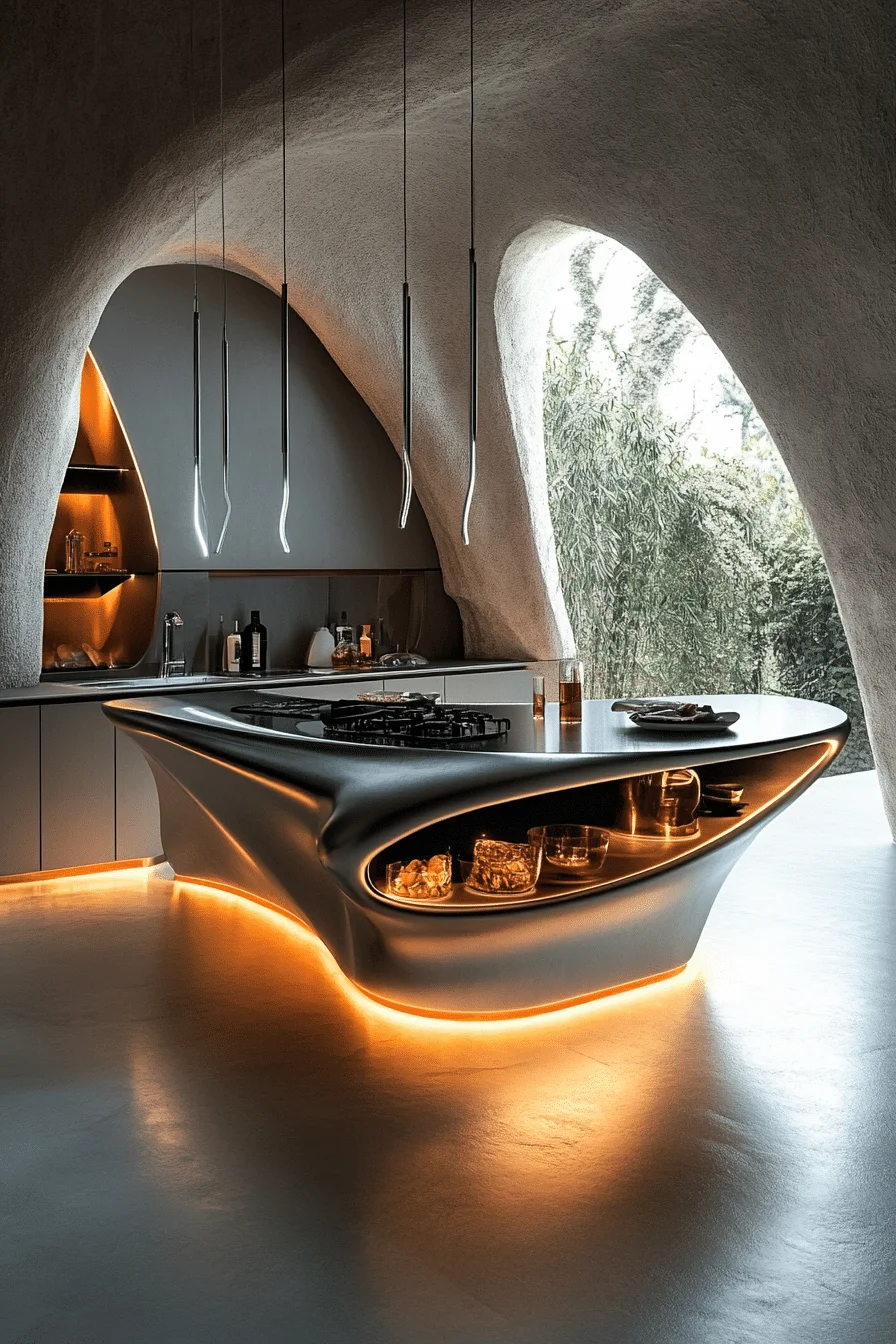Futuristic Cosmic Influence Mid Century Modern Kitchen