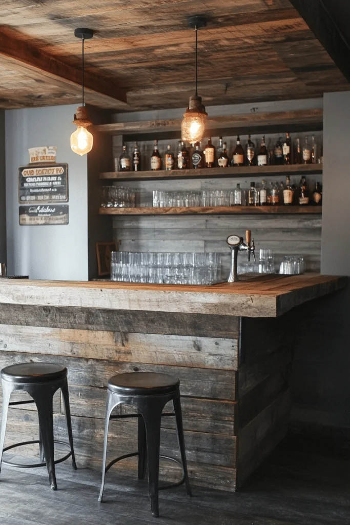 Rustic Industrial Basement Bar