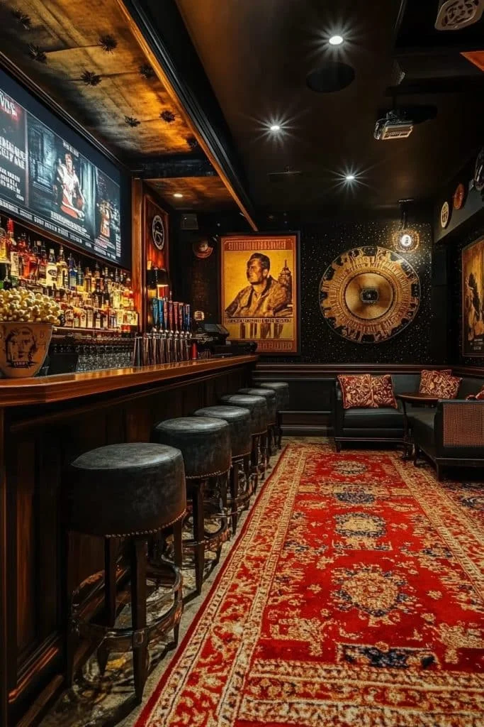 Cinema-Themed Basement Bar