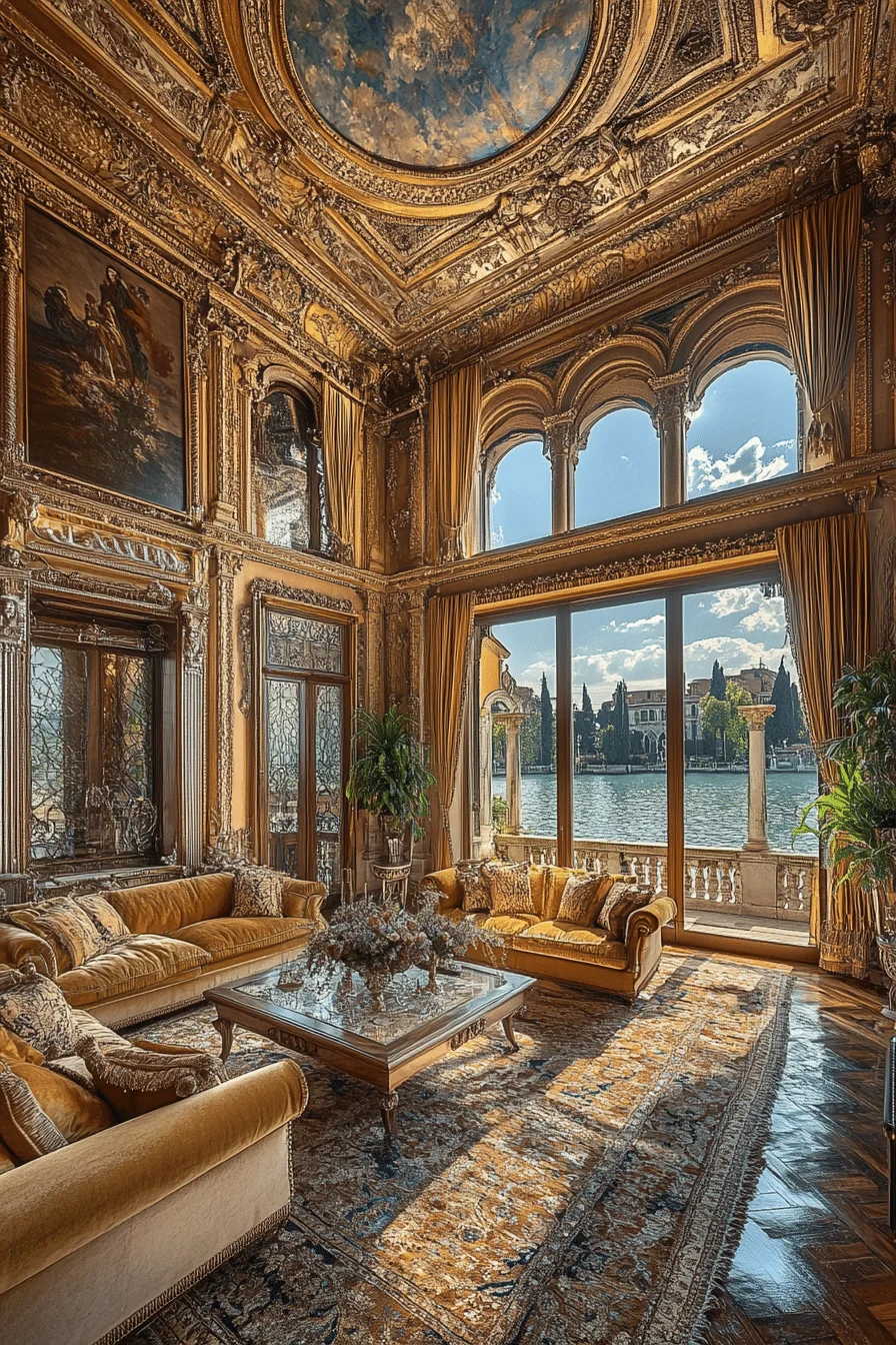 Venetian Style with Murano Chandeliers and Brocade Silks Venetian Style with Murano Chandeliers and Brocade Silks