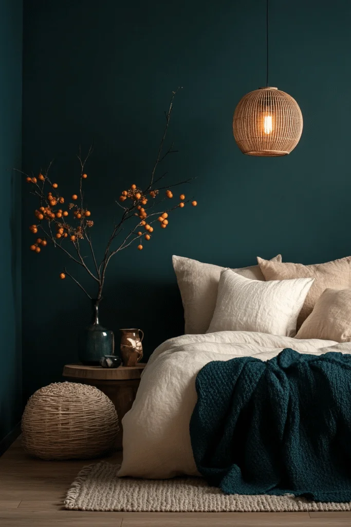 19 Dark Teal Bedroom Ideas for a Modern and Moody Vibe 2 Natural Teal Harmony