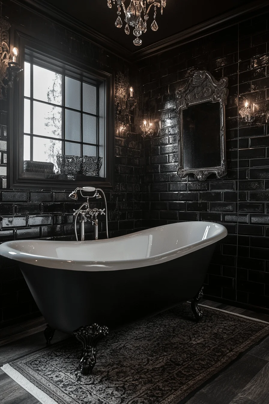 Midnight Black and Reflective Surfaces in Western Gothic Vintage Design