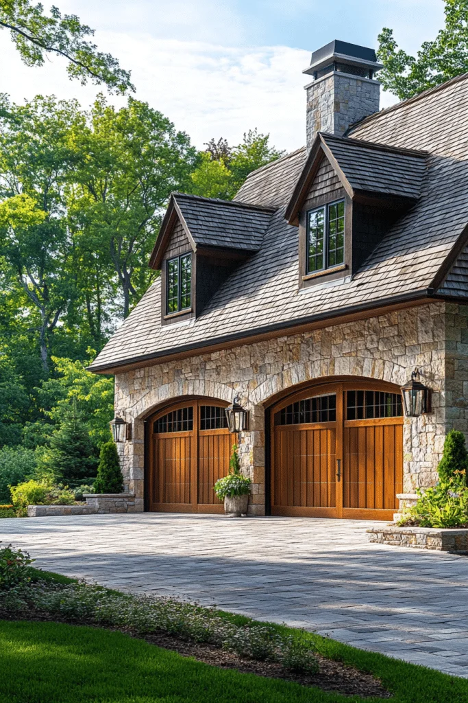 Natural Stone and Timber Farmhouse Garage