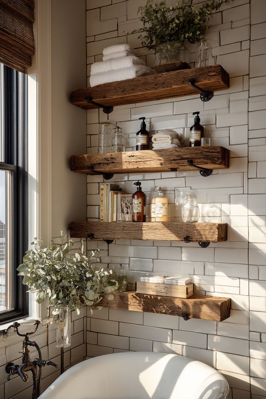 Install Reclaimed Wood Shelving