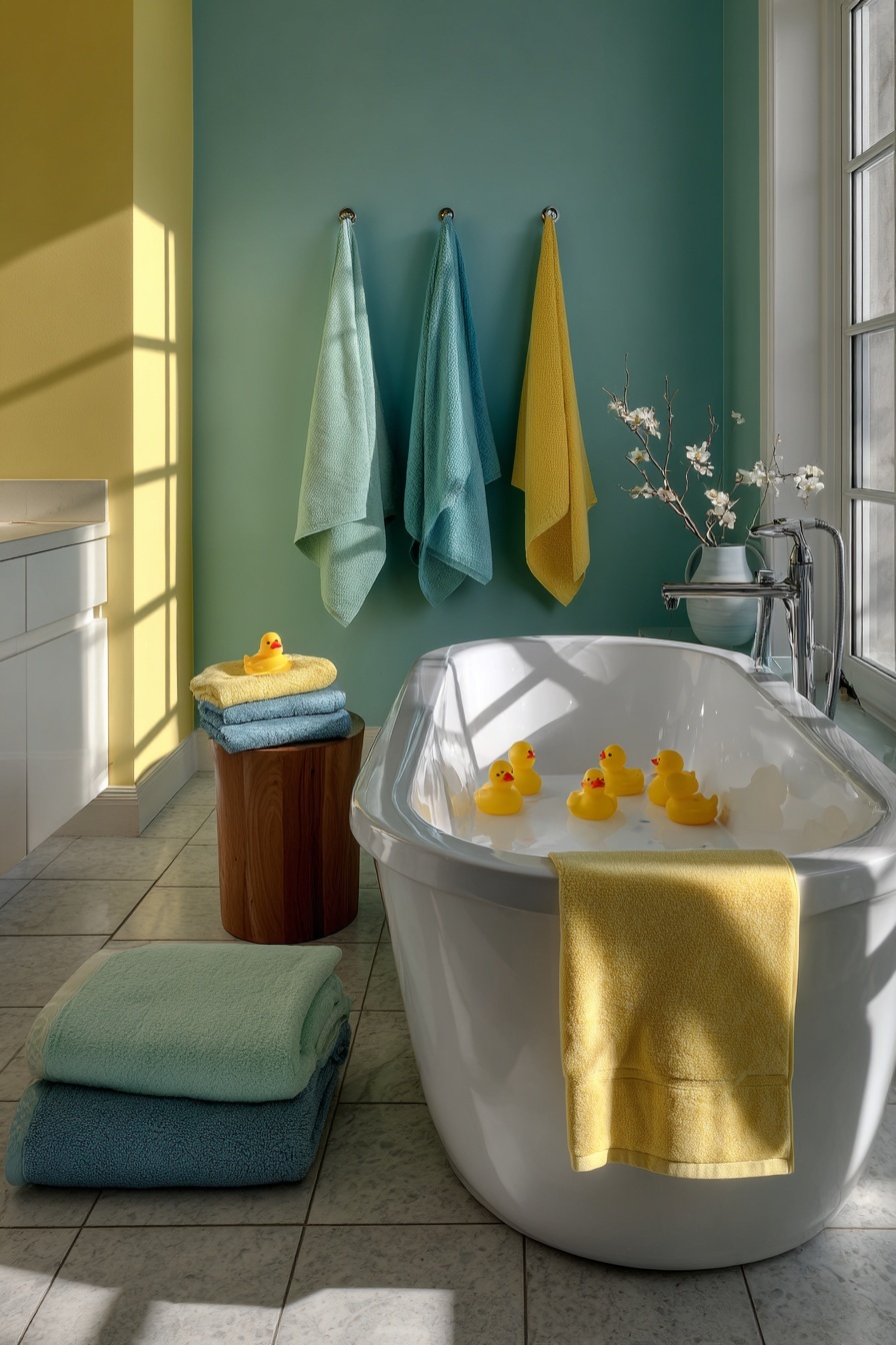 Yellow and Aqua Accent Wall