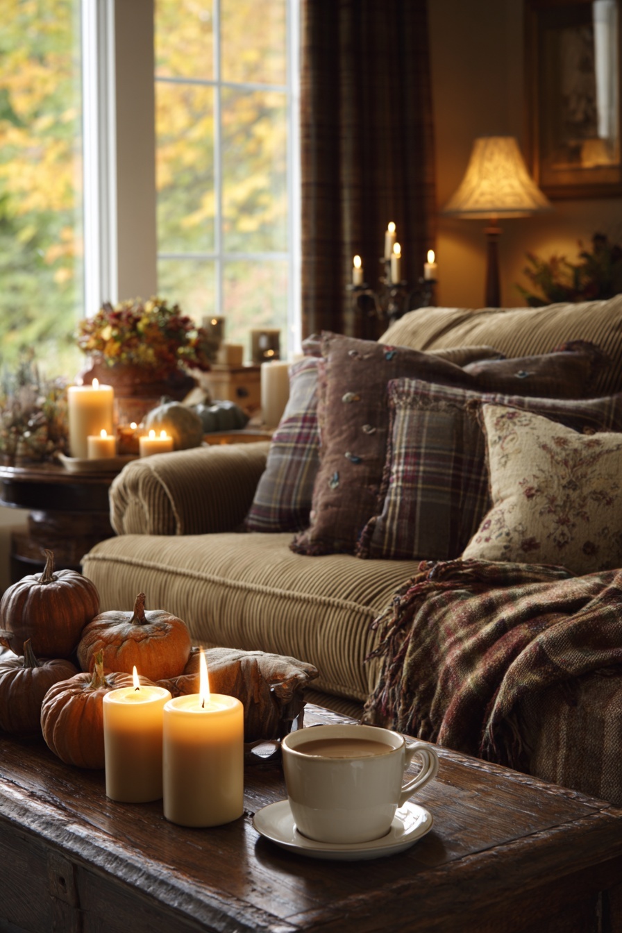 Plaid Throws on Sofa