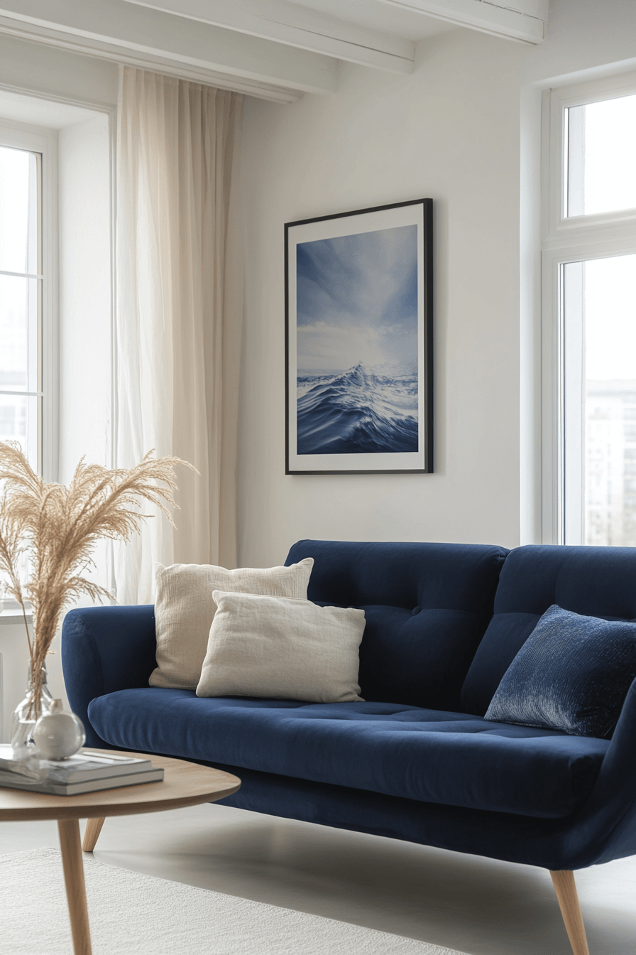 Modern minimalist blue sofa living room