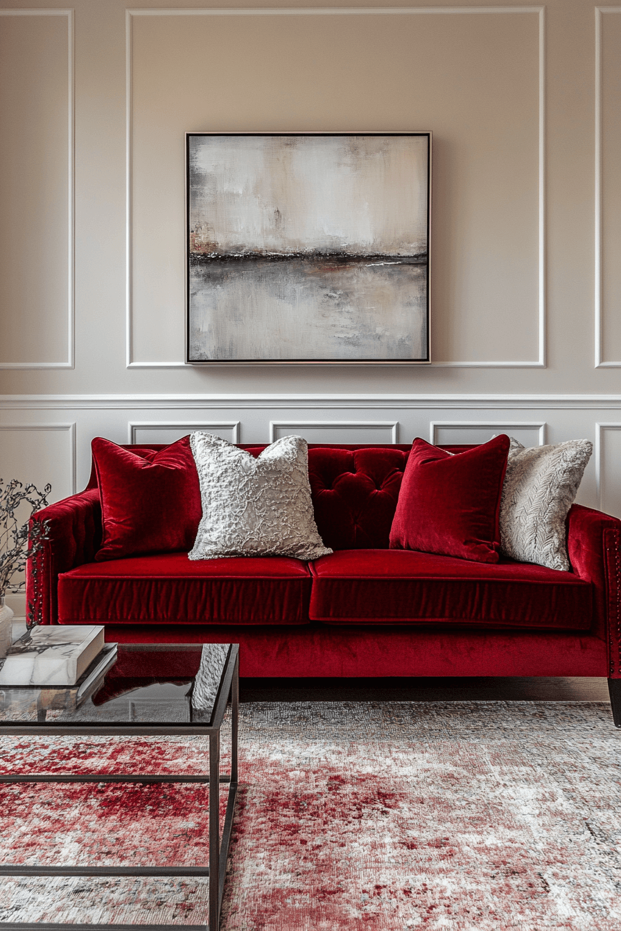 red couch living room