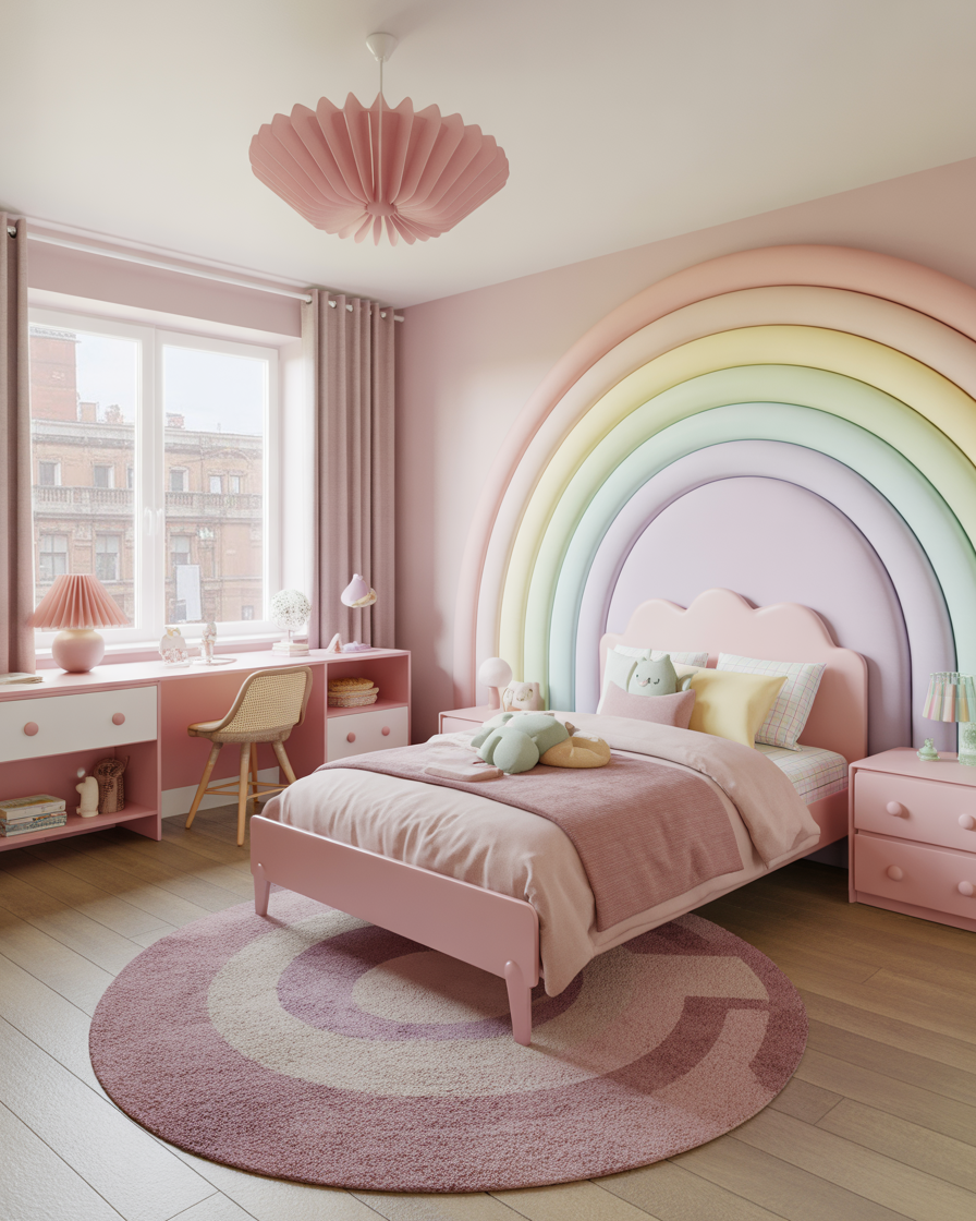 Pastel rainbow kids bedroom