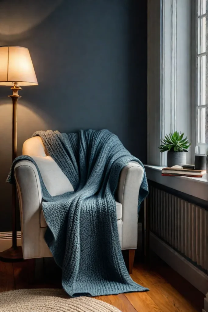 Bright reading nook with sunlight and armchair