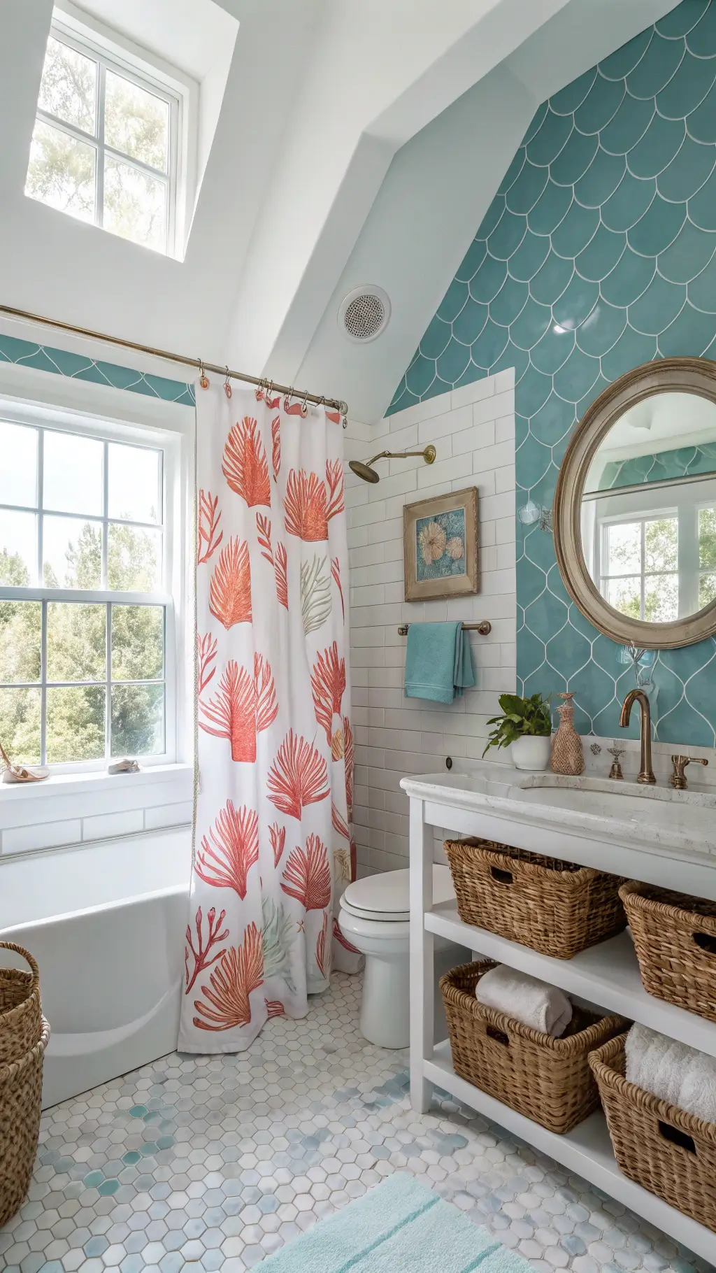 Coastal Maximalist Shower: Elevate Your Bathroom into a Lively Ocean-Inspired Haven