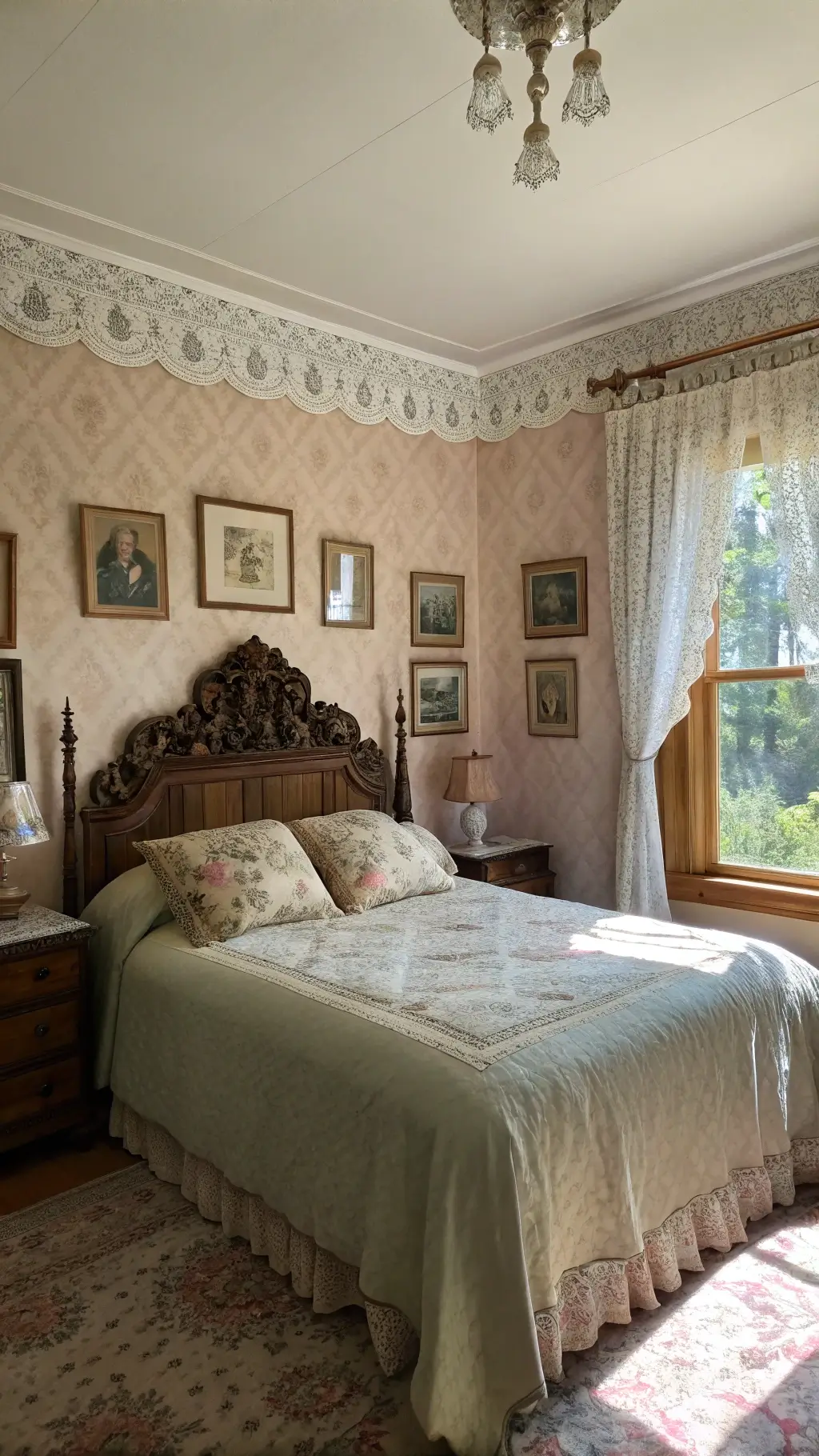Granny Chic Bedroom: A Vintage-Inspired Cozy Bedroom with Rose Patterns and Antique Decor