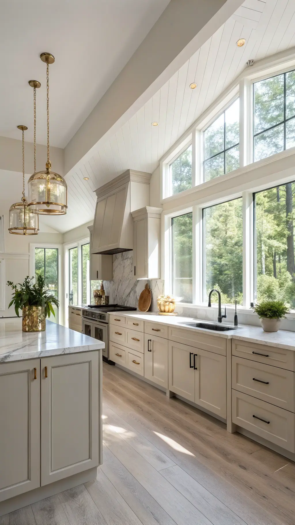 Modern kitchen with greige cabinets